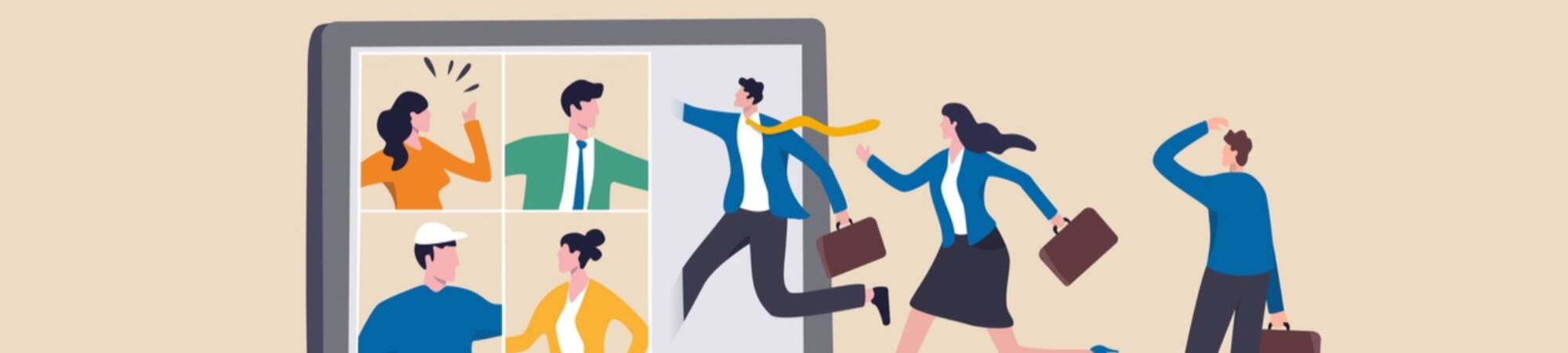 Illustration of people in computer Data analytics CRM Brighton jobs Marketing recruitment